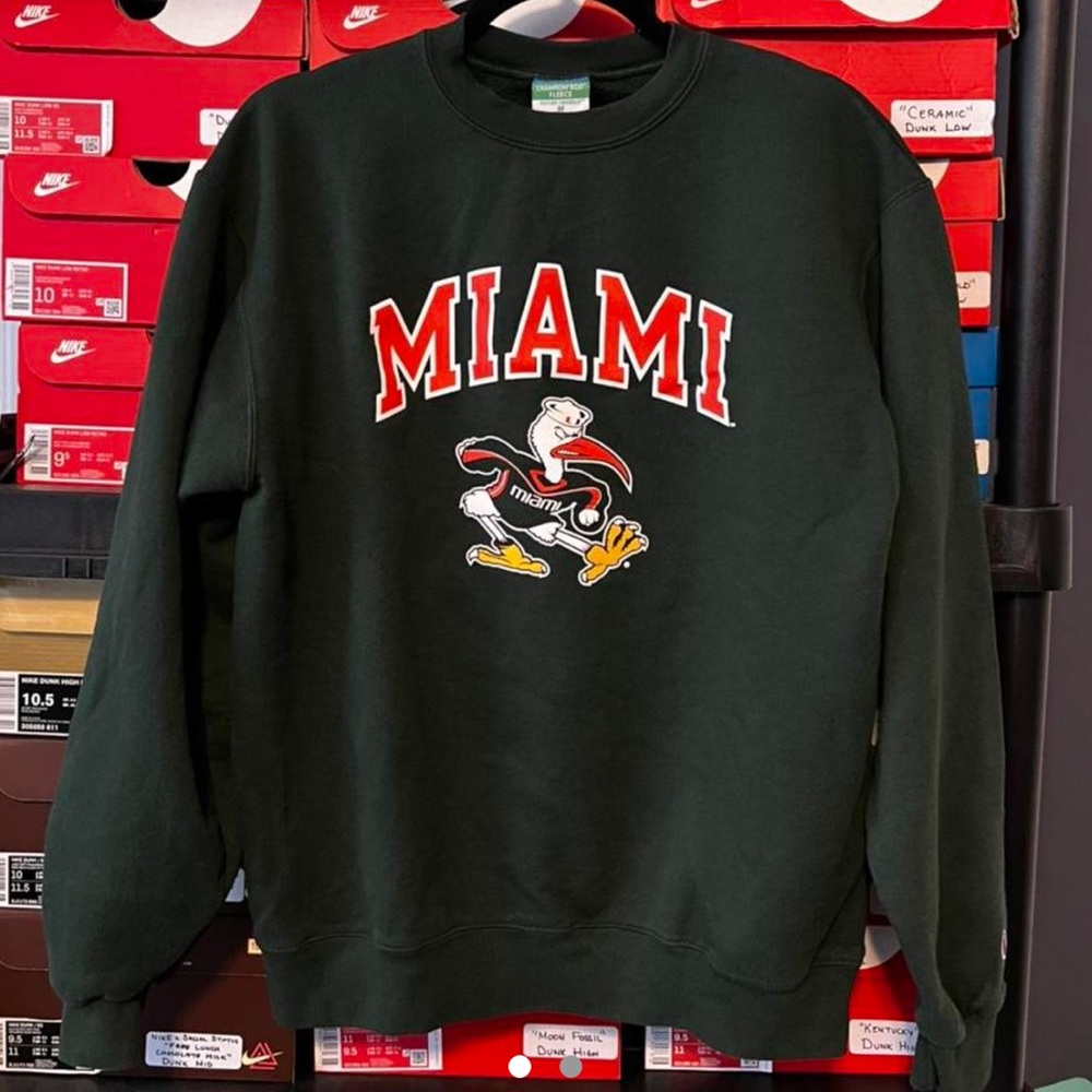 MIAMI HURRICANES SEBASTIAN THE IBIS CHAMPION MENS CREWNECK FLEECE SWEATSHIRT